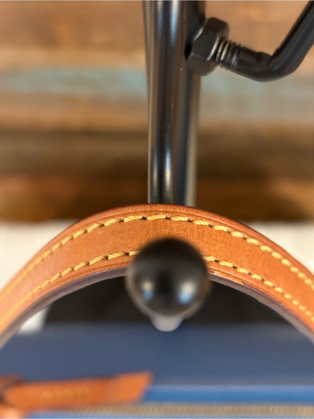 Dooney & Bourke Blue Pebble Leather Mini Barrel Bag with Brown Trim - Picture 4 of 11